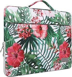 MoKo 15.6 Inch Laptop Sleeve Fits Macbook Pro M1 Pro/M1 Max 16.2 2021 MacBook Pro 16”, MacBook Pro 15.4", Surface Book 15”, Ultrabook Carrying bag for 15.6" Dell HP Acer Chromebook, Conifer Red Flower