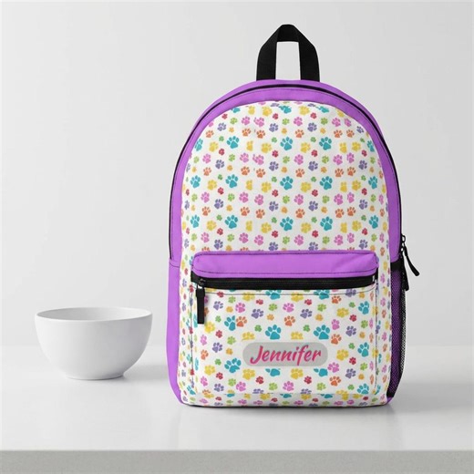 Personalized Gift Colorful Paw Print Pattern Backpack | Personalized Name Option - Etsy