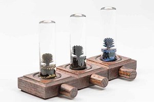 Nano Tree, An Elegant Wood and Glass Sculpture Filled With Magnetized Semi-Solid Ferrofluid