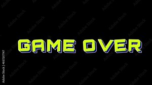 Looped Game Over Animation on Black Background with Glitch and Distortion Effect | Game Over End Screen Animation