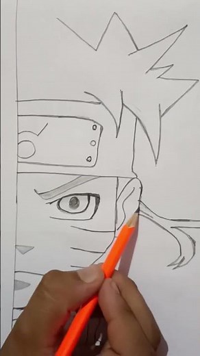🔥 Naruto Half Face Drawing | Hidden Leaf Grit #shorts