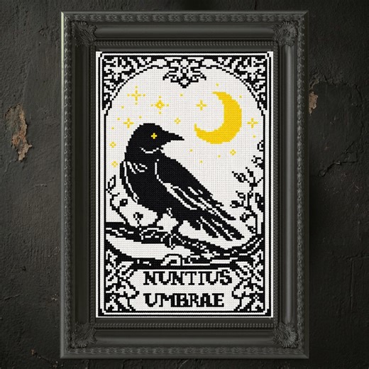 Gothic Raven Cross Stitch Pattern, Tarot Moon Raven Art, Occult Bird Symbol, Dark Gothic Embroidery, Counted Cross Stitch Chart PDF - Etsy