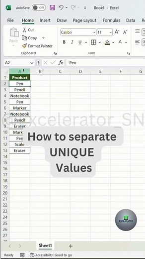 How to Separate UNIQUE Values from your Data in MS Excel - UNIQUE FORMULA #shorts