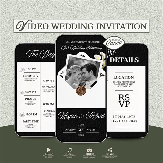 Animated Wedding Invitation Video, Elegant Black Canva Template (digital Download) - Etsy