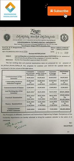 VTU Circular- Theory & Practical Exam time table 2024