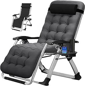 MOPHOTO Zero Gravity Chair, Outdoor Padded Lounge Chair with Side Table, Zero Gravity Recliner Chair, Outdoor Reclining Chair, Sturdy & Comfortable, Supports up to 440lbs