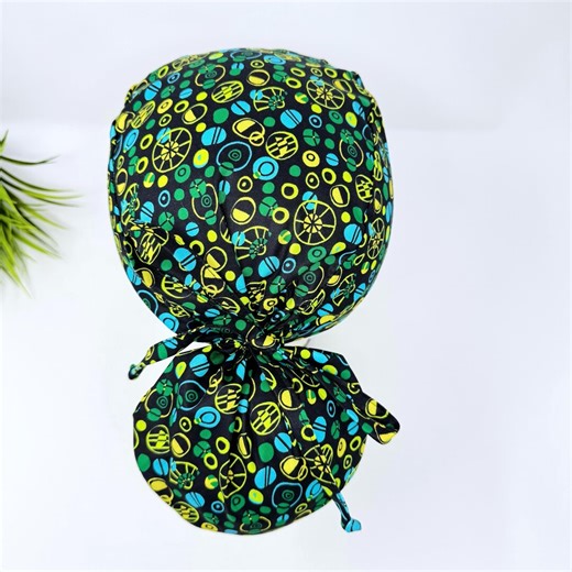 Ponytail Scrub Cap for Women With Satin Lined Option. Circle Pattern Scrub Hat With Ponytail Holder by Paradise Caps. - Etsy