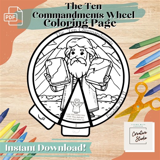 Ten Commandments Wheel | Kids Bible Coloring Page (digital Download) - Etsy