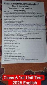 class 6 english 1st unit test 2026 | class 6 english 1st unit test question 2026 | class 6 1st unit
