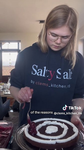 Ep. 61 Schwarzwälder Kirschtorte As you can see in the video, my grandpa loved this cake and so did everyone else! Recipe: - 250g butter - 180g sugar - 1pkg vanilla sugar/ 1tsp vanilla extract - 1 pinch salt Mix together - 9 eggs - 180g ground almonds - 100g grated dark chocolate - 60g baking cocoa - 125g flour - 125g cornstarch - 5tsp baking powder Add everything after the other to the batter and mix until combined - butte Cover a round baking tray with some butter and bake the cake in it at 16