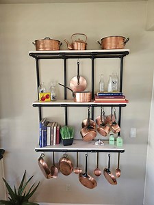 Handmade Pot and Pan Rack, Industrial Welded Steel Pipe & Hardwood Wall Rack, Modern Kitchen Storage - Etsy Canada