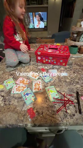 She had so much fun decorating her box, she went a little sticker crazy! #valentinesday #schoolvalentinesday #fyp #momsoftiktok