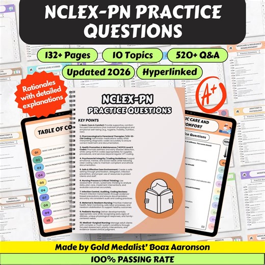 NCLEX-PN Practice Questions 2026: 520  Q&A, Hyperlinked (digital Download) - Etsy Canada