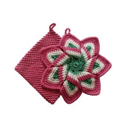 Crochet Hot Pad Set, Star Flower Potholder, Pink & Green Kitchen Decor - Etsy