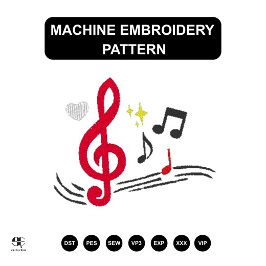 Music Note Machine Embroidery Design, Music Lover Gift, PES DST File - Etsy