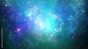 4K Seamless loop galaxy exploration through outer space towards glowing milky way galaxy Animation. Flying Through glowing nebulae, clouds and stars Dust particles field in deep space. black holes