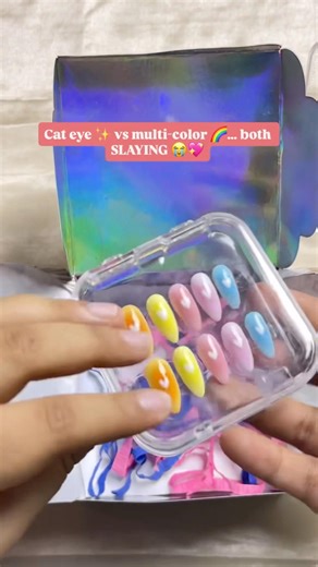 2 Viral Nail Designs in One 💖 Multicolor Combo + Cat Eye 3D Set 🔥 #nails #nailart