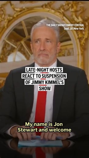 Jon Stewart, Stephen Colbert and Jimmy Fallon opened their late-night shows Thursday using a mix of humor and solidarity with Jimmy Kimmel, whose show was suspended by ABC. | AP