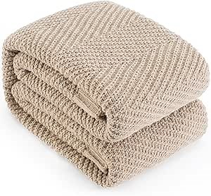 Knitted Throw Blanket 50"X60", Taupe Knit Throws for Bed, Super Soft Boho Chevron Blankets for Couch Sofa Chair Room Decor, Textured Decorative Farmhouse Cozy Lightweight