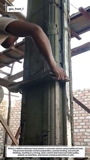 Satisfying Column Plastering by Hand | Skilled Masonry Work in Real Time