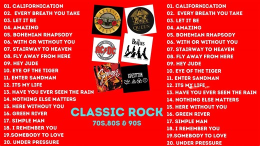 Guns N Roses, Aerosmith, Bon Jovi, Metallica, Queen, ACDC, U2 � Best Classic Rock Songs 70s 80s 90s