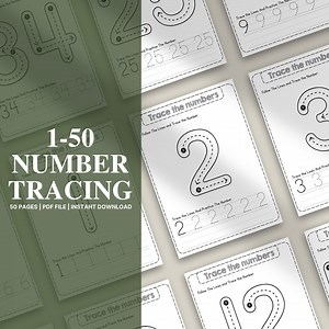 1-50 Number Tracing Worksheets, Printable Preschool Activities, Number Tracing for Kindergarten, Traceable Numbers PDF, Handwriting Practice - Etsy