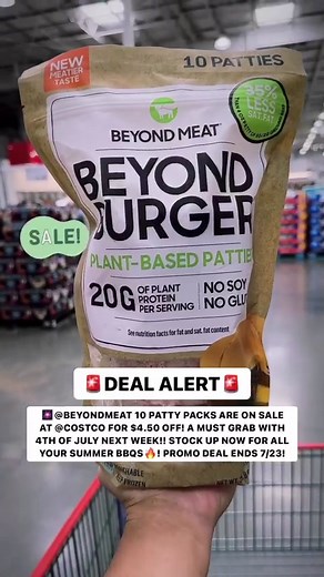 🚨DEAL ALERT🚨 🎆@beyondmeat 10 patty packs are on sale @costco for $4.50 off! A must grab with 4th of July next week!! Stock up now for all your summer BBQs! Promo deal ends 7/23! #beyondmeatpartner . 🌱The Beyond Burger is plant-based and tastes delicious! 😋 Packed with 20g of protein, it has all the juicy, meatiness of a traditional burger, but better for you and the planet! 🚫No GMOs, No Gluten, No Soy and Kosher! . 🛒 A must add to your cart while it’s on sale on your next Costco trip! . #