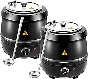 Suclain 2 10.5 Quart Commercial Soup Warmer 110v Electric Large Commercial Soup Kettle Warmer with 2 Ladles Stainless Steel Hinged Lid Detachable Pot Portable Electric Pot for Family Gathering