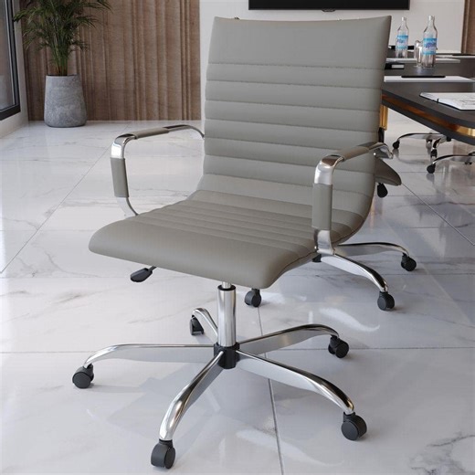 Reviews for Leisuremod Harris Mid-Back Leather Office Chair Chrome Frame Adjustable Height, Swivel, Tilt Conference Chair in Tan | Pg 1 - The Home Depot