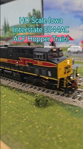 HO Scale Iowa Interstate ES44AC ACF Hopper Train Passes Rural Station Platform!