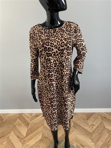 Leopard Print Knit Dress Womens L EU44 US12 3/4 Sleeve Midi Dress Animal Print Casual Chic Dress - Etsy