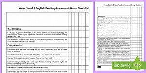 2014 Curriculum LKS2 Years 3 and 4 Reading Assessment Group Checklist