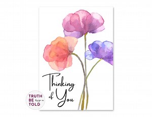 Thinking of You Printable Greeting Card With Colorful Watercolor Flowers - Etsy