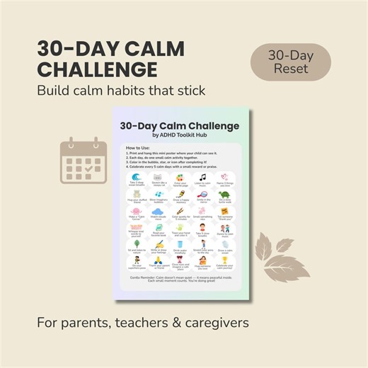 30 Day Calm Challenge Printable | ADHD Parenting Reset | Stress Reduction Tool | Mindful Parenting Habit - Etsy