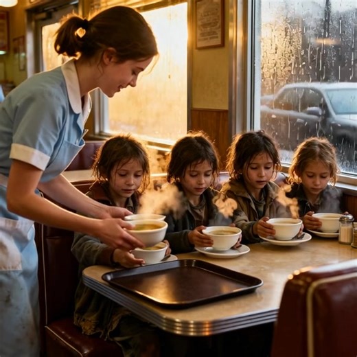 For nearly a decade, a small-town waitress quietly paid for the meals of four orphaned girls — never asking for anything in return. But one snowy evening, twelve years later, a black SUV rolled up to her door… Emily Parker had worked at Harper’s Diner since she was nineteen. The pay was small, the hours long, but she loved the place — the familiar chime of the entrance bell, the smell of fresh coffee, and the way the townspeople gathered every morning like family. One rainy afternoon years ago, 