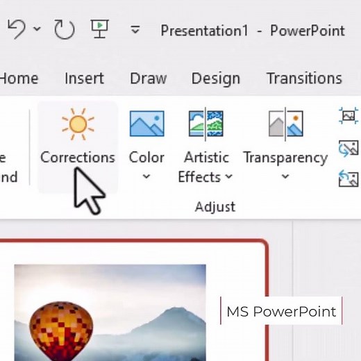MS PowerPoint Applying Picture Correction