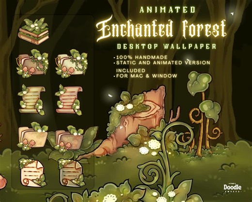 Enchanted Forest Theme Background Wallpaper Organizer Set | Cute Cozy Forest Folder Icons Sets | Animated Desktop Wallpaper Set - Etsy