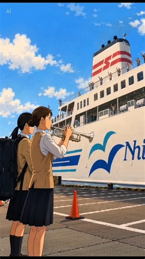 とある港のお見送りトランペットオマージュ！【北のとある港】【とあるフェリー会社】#トランペット演奏#お見送り#感動#旅情#アイディア凄い#YouTube#short#CapCutAI