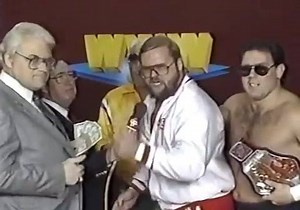 3.5K views · 85 reactions | On January 17, 1987 NWA World Wide Wrestling aired on WTBS. NWA World Heavyweight Champion Ric Flair (in his L.A Lakers jacket) bets Dusty Rhodes $25,000 that he can’t beat Big Bubba Rodgers in Pittsburgh in yet another great promo. Four Horsemen members Arn Anderson and TULLY BLANCHARD (along with J.J. Dillon) join Flair in the interview after they return from break. | Davenport Sports Network | Facebook