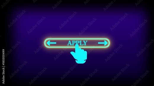 The animated Hand cursor clicking on an APPLY button animation with left and right arrows an finger pointer 4k animation on black background HD motion video