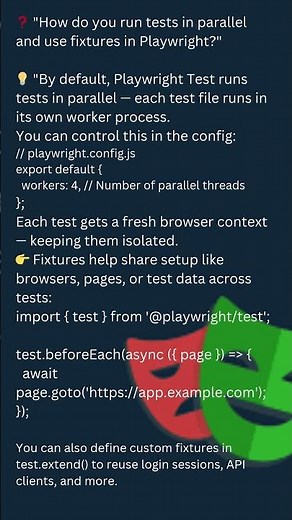 🎥 "🔥 Playwright Interview Q#8 — Parallel Tests & Fixtures Explained"