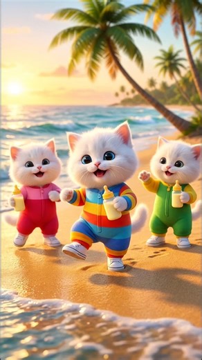 Luna’s Beach Milk Dance Party! 🐱🥛🌴| Dinka Chika Dinka Chika Moves