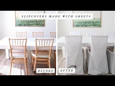 DIY NO PATTERN SLIPCOVER TUTORIAL | affordable hack using sheets to slipcover eight chairs under $60