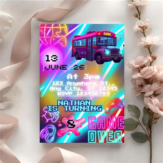 Printable Invitation, Video Game Bus Invite, Gaming Birthday Invitation, Game Invitation, Game Bus Instant Download Editable Invite Unisex - Etsy Canada