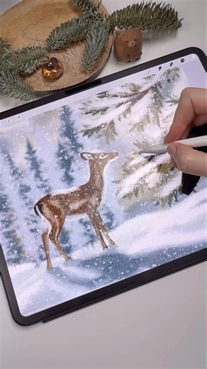 Drawing in Procreate - Digital Watercolor Deer #shorts #procreate #tutorial #drawing #watercolor lor