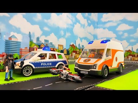 Playmobil City Action Emergency, Accident , Prison Break, Police Car, Police Chase, Ambulance, Bike