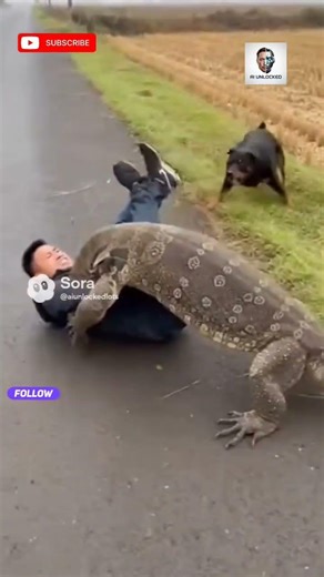 Giant Monitor Lizard Attacks Dog and Man in Terrifying Encounter# #cartoon#shorts #animalrescue
