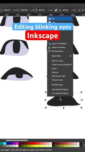 Editing a set on blinking eyes in INKSCAPE #2Dmodel experiment