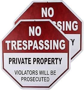 dojune-2 Pack No Trespassing Sign, Private Property,12x12 Octagon Shaped Rust Free Metal, UV Printed, Easy to Mount