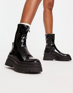 ALDO Bigshot chunky patent sock boots in black  | ASOS